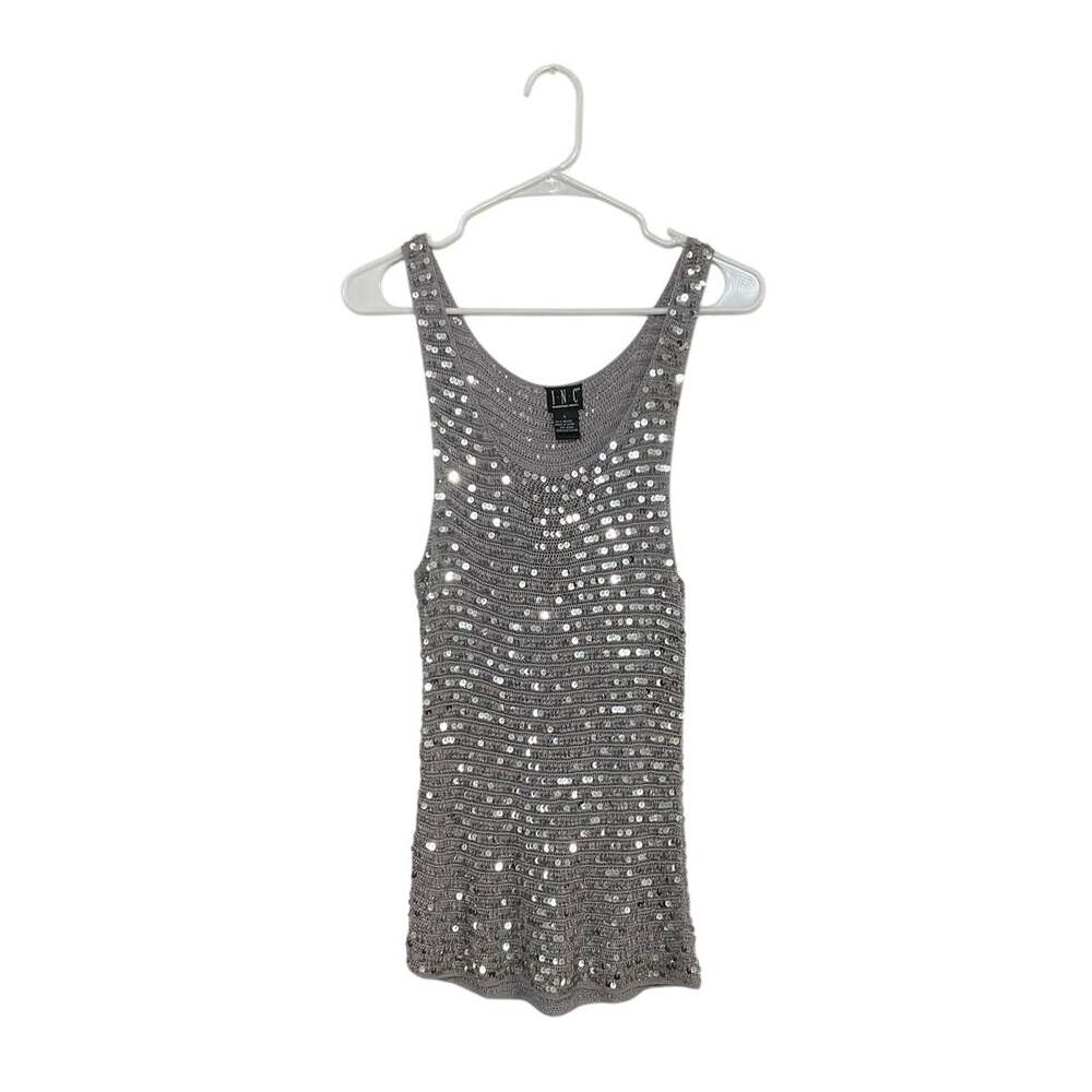 VTG Y2K Inc Silver/Grey Sequin Metallic Knit Tank Top Womens Size Large